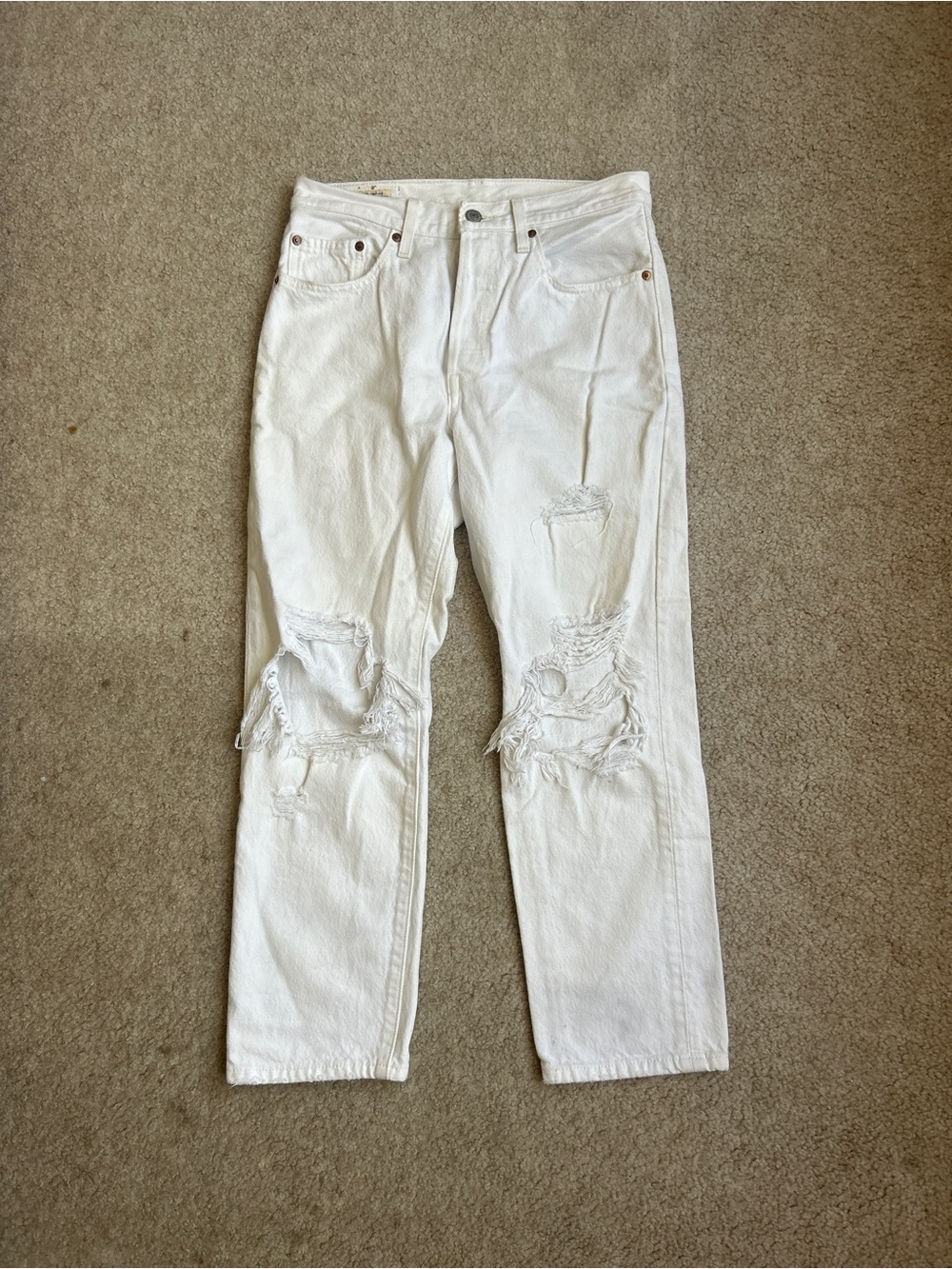 Levi’s White Distressed High-Rise Jeans